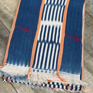 Vintage African Indigo Baule Mudcloth 57” L x 42” W Orange Stripes | No. 125